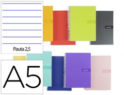 Cuaderno espiral Liderpapel Crafty A5 tapa extradura 80h 90g pauta 2,5mm. colores surtidos